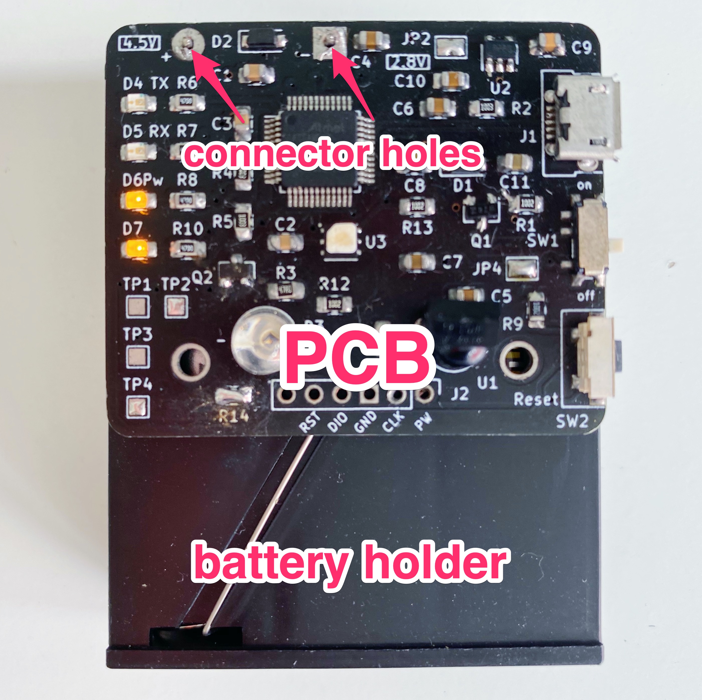 PCB battery connector holes
